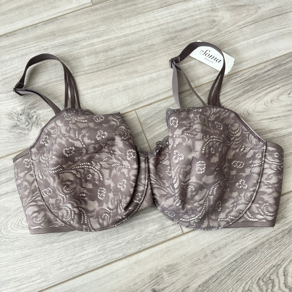 Soma Enticing Lift Balconet Bra Lace Paisley Mauve 36DD Underwire Adjustable